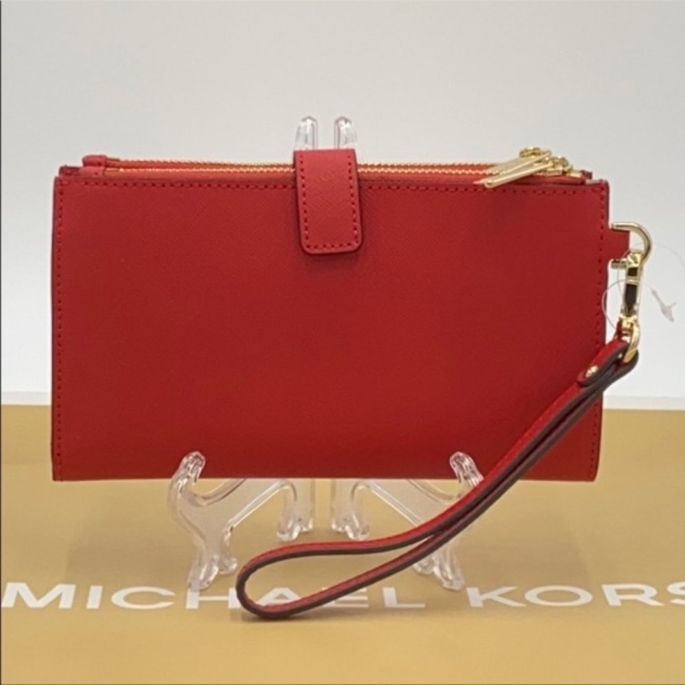 Michael Kors Jet Set Travel Large Double Zip Wallet Wristlet Leather Flame - Picture 3 of 16